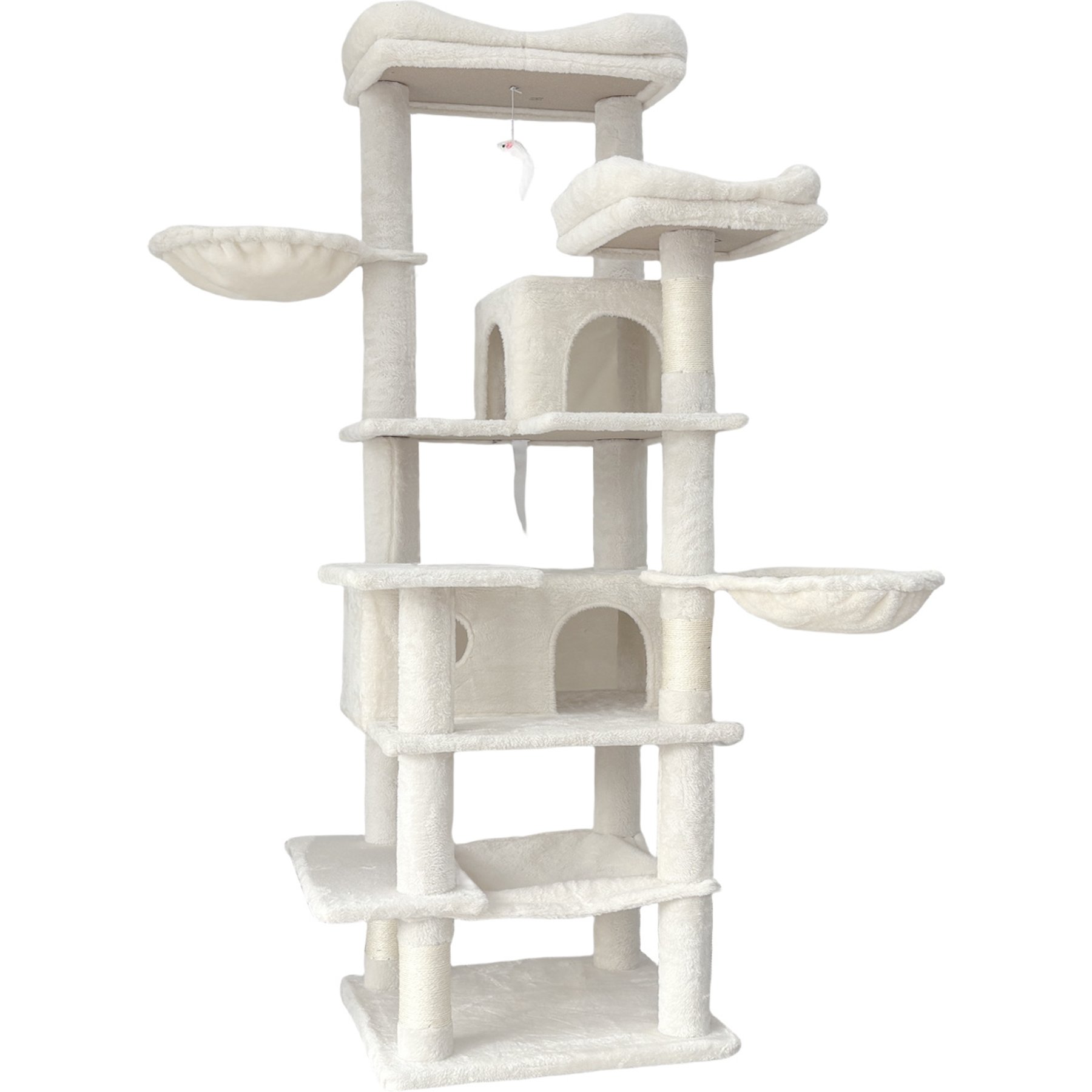 Cesicia Indoor Plush Cat Tree Tower with Hammocks, Hanging Basket, Cave & Removeable Cushion, 68-in, Beige