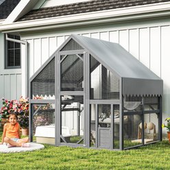 Zeus & Ruta Outdoor 2 Platforms, 2 Resting Box & 1 Bridges, Wooden Feral Shelter with Waterproof Cat Litter Box Enclosure, Gray