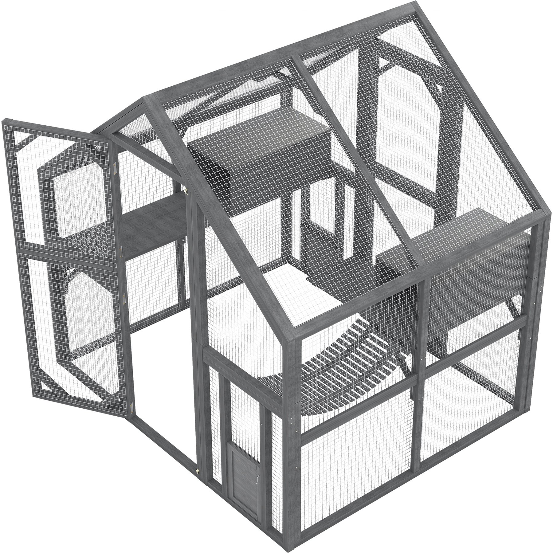 Cesicia Outdoor Cat Enclosure for Multiple Cats with 2 Platforms, 2 Resting Box & 1 Bridge, Gray