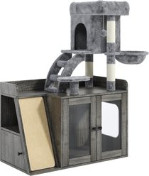 Cesicia All-in-One Cat Tree Towe with Hidden Litter Box Enclosure, Gray