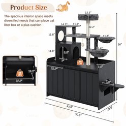 Zeus & Ruta Hidden Litter Box Enclosure Furniture, All-in-One Modern Condo with House, Hammock & Perch 56-in Cat Tree, Black slide 2 of 7