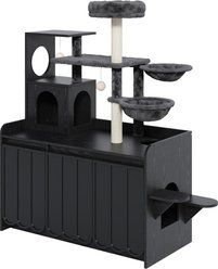 Cesicia All-in-One Modern Condo Cat Tree with Hidden Litter Box Enclosure, House, Hammock & Perch, Black
