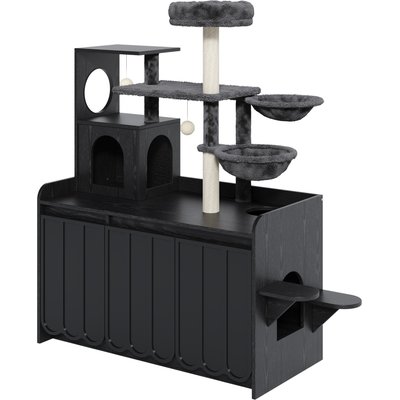 Cesicia Cesicia All-in-One Modern Condo Cat Tree with Hidden Litter Box Enclosure, House, Hammock & Perch, Black