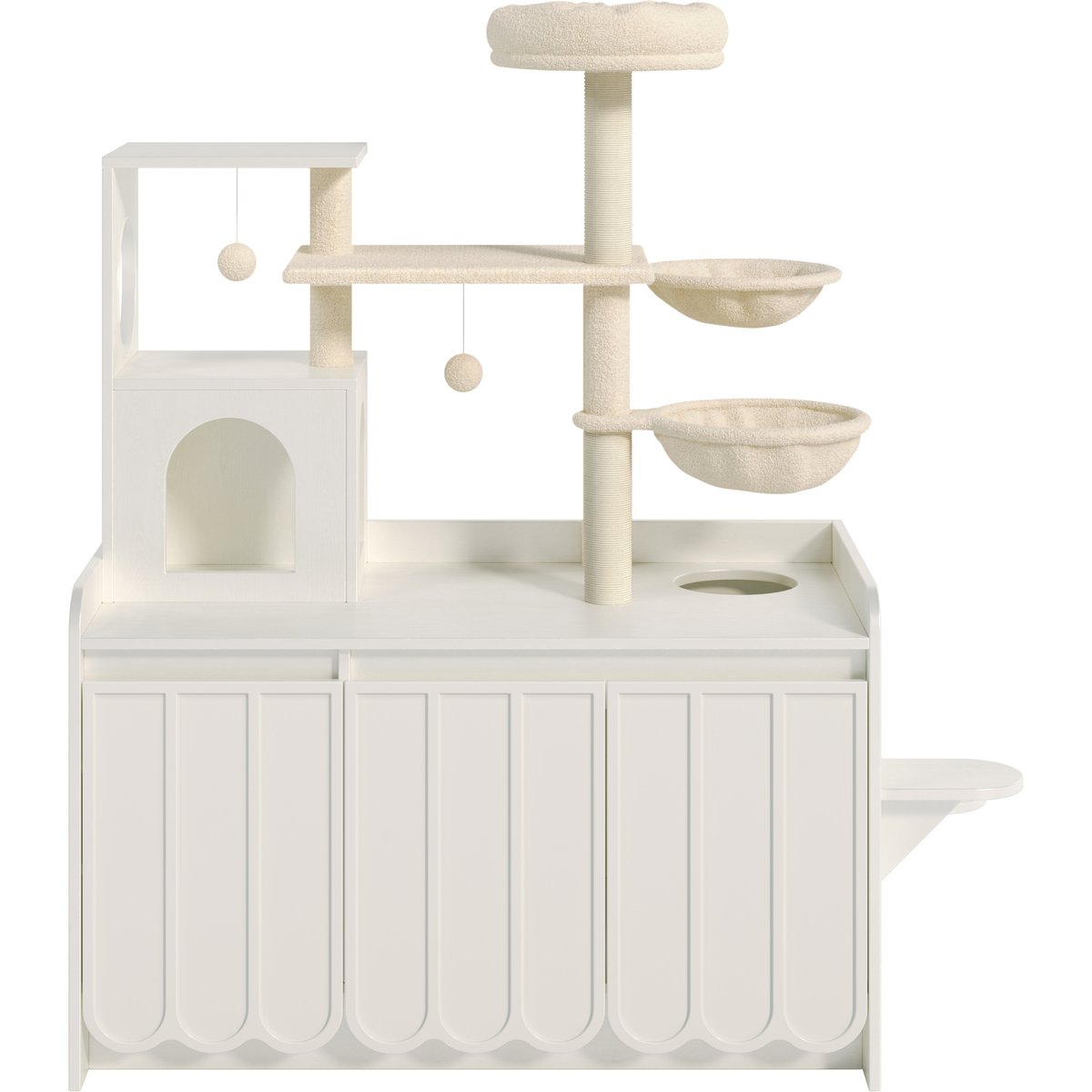 Zeus & Ruta Hidden Litter Box Enclosure Furniture, All-in-One Modern Condo with House, Hammock & Perch 56-in Cat Tree, White