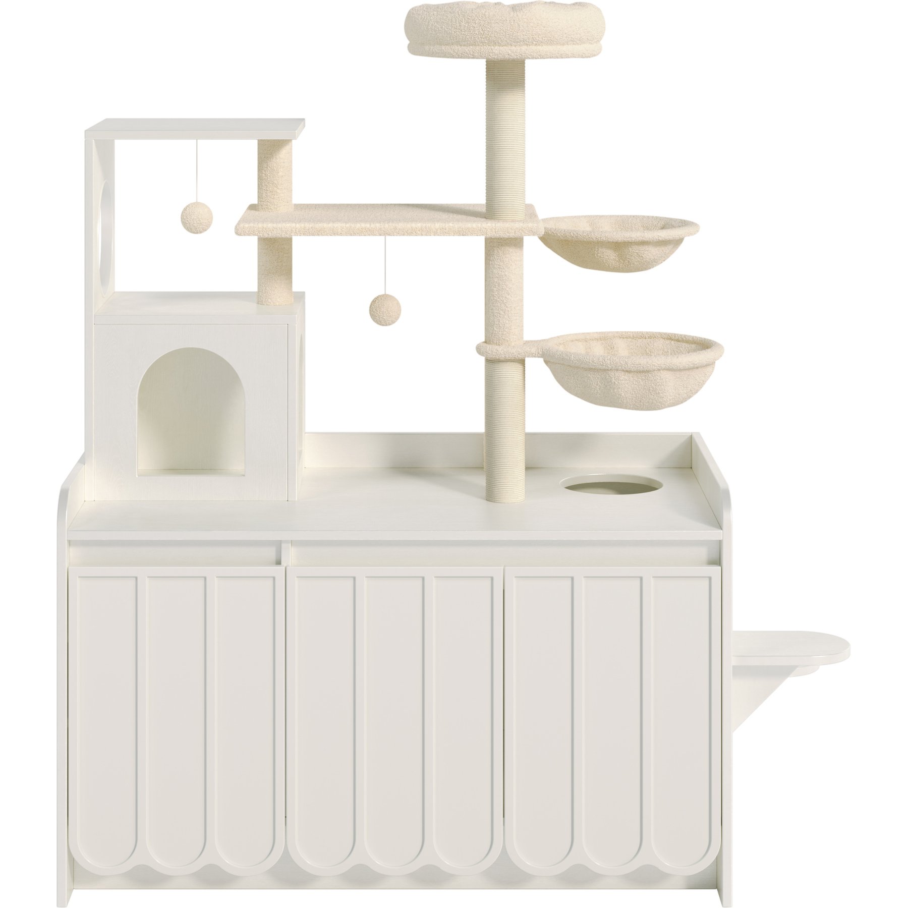 Cesicia All-in-One Modern Condo Cat Tree with Hidden Litter Box Enclosure, House, Hammock & Perch, White