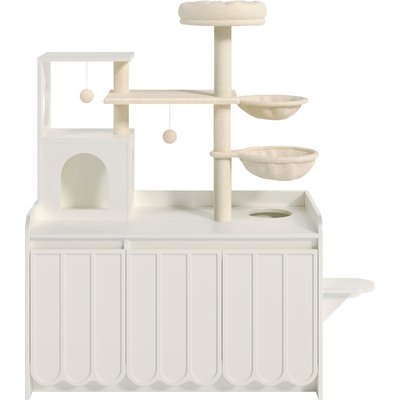 Zeus & Ruta Zeus & Ruta Hidden Litter Box Enclosure Furniture, All-in-One Modern Condo with House, Hammock & Perch 56-in Cat Tree, White