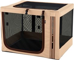 Richell Foldable Travel 3-Way Collapsible Soft-Sided Dog & Cat Crate, Tan, Medium slide 1 of 6