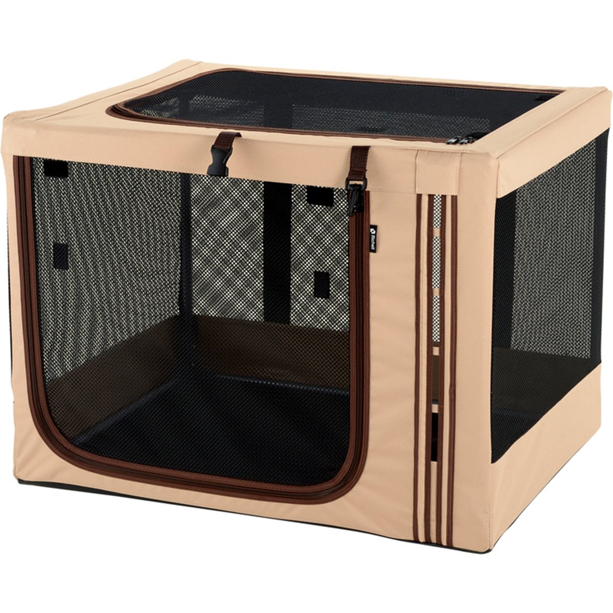 Richell Foldable Travel 3-Way Collapsible Soft-Sided Dog & Cat Crate, Tan, Medium