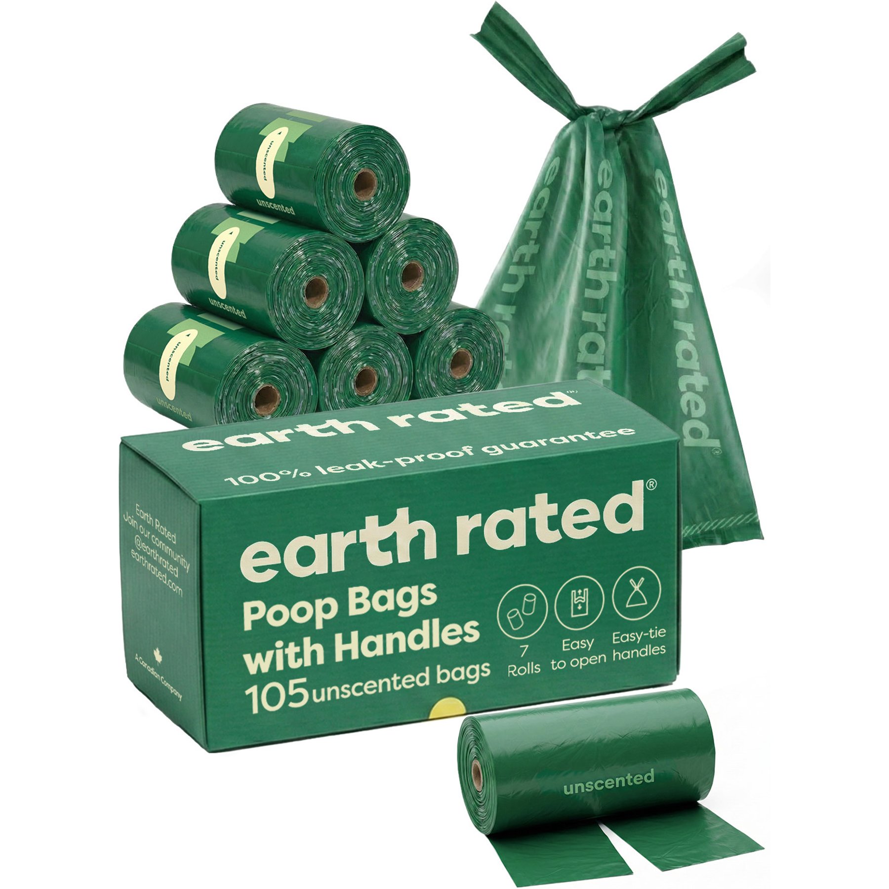 Earth Rated Dog & Cat Waste Removal Bags with Handle, Unscented, 105 count