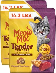 Meow Mix Tender Centers Basted Bites Chicken & Tuna Flavored Dry Cat Food, 28.4-lb bundle