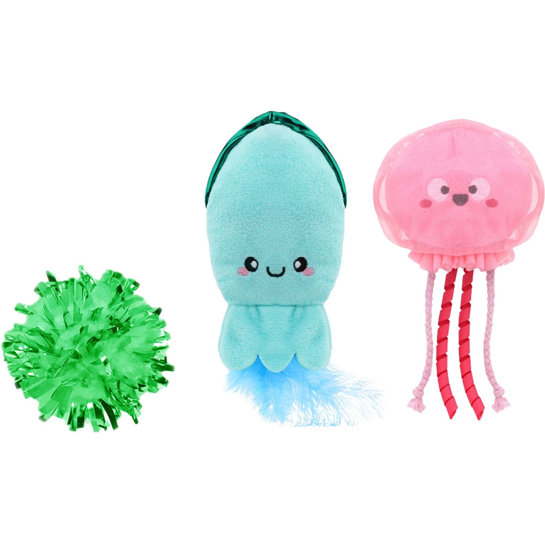 HugSmart Jellyfish & Squid Variety Pack Plush Cat Toy with Catnip, 3 count