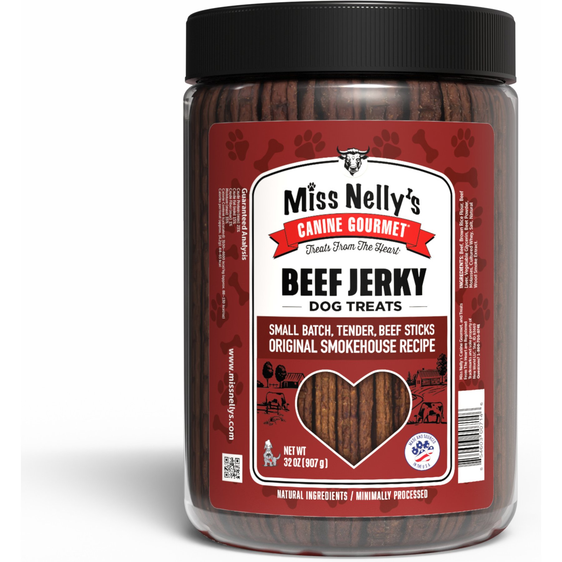 Miss Nelly's Canine Gourmet Beef Sticks Jerky Dog Treats, 32-oz jar