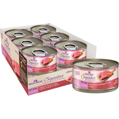 Wellness Wellness CORE Signature Selects Kitten Skipjack Tuna & Wild Salmon Protein Rich Grain-Free Flaked Wet Cat Food, 2.8-oz can, case of 12