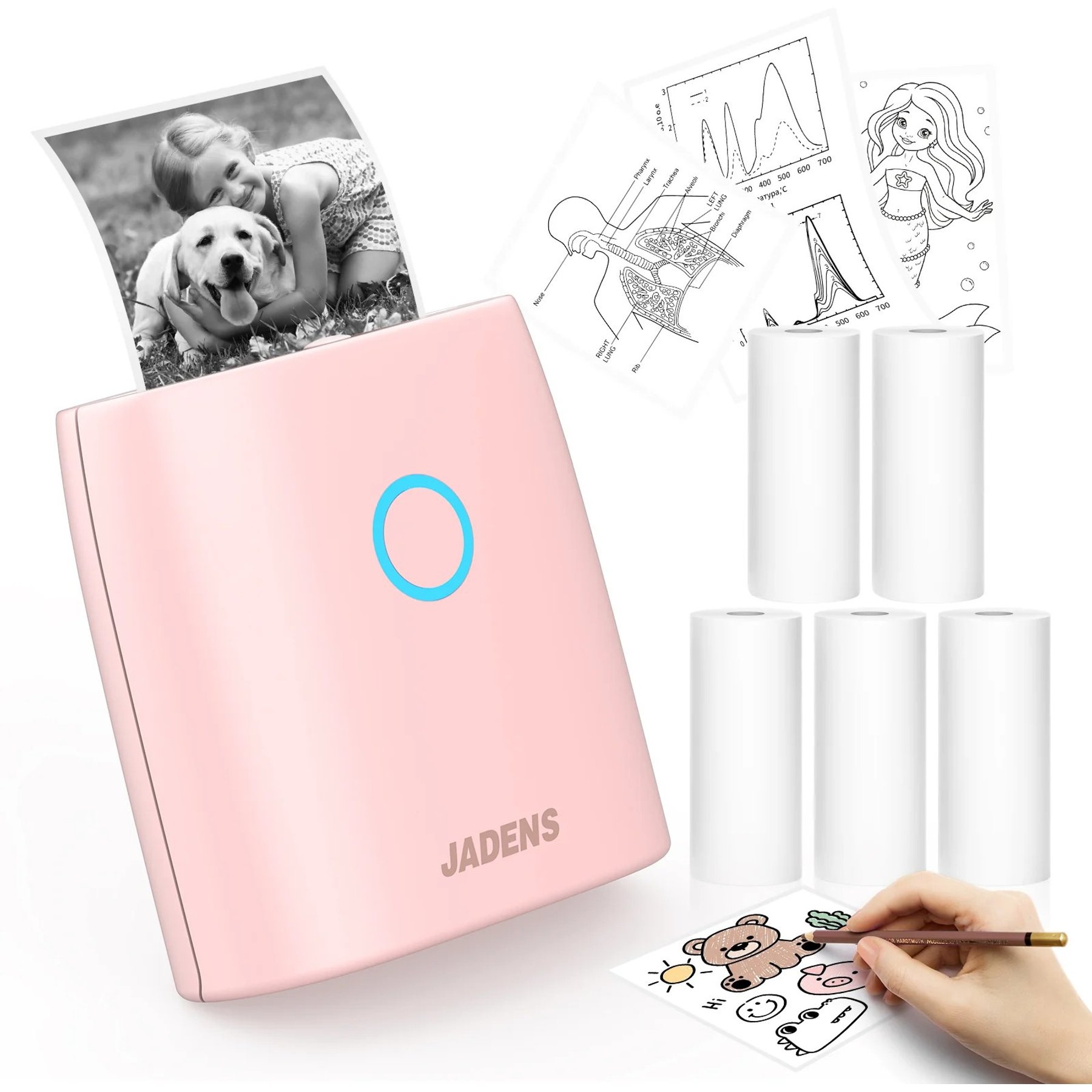 JADENS JD21 Mini Thermal Printer, Pink