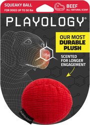 Playology Beef Scented Squeaky Ball Plush Dog Toy, Medium