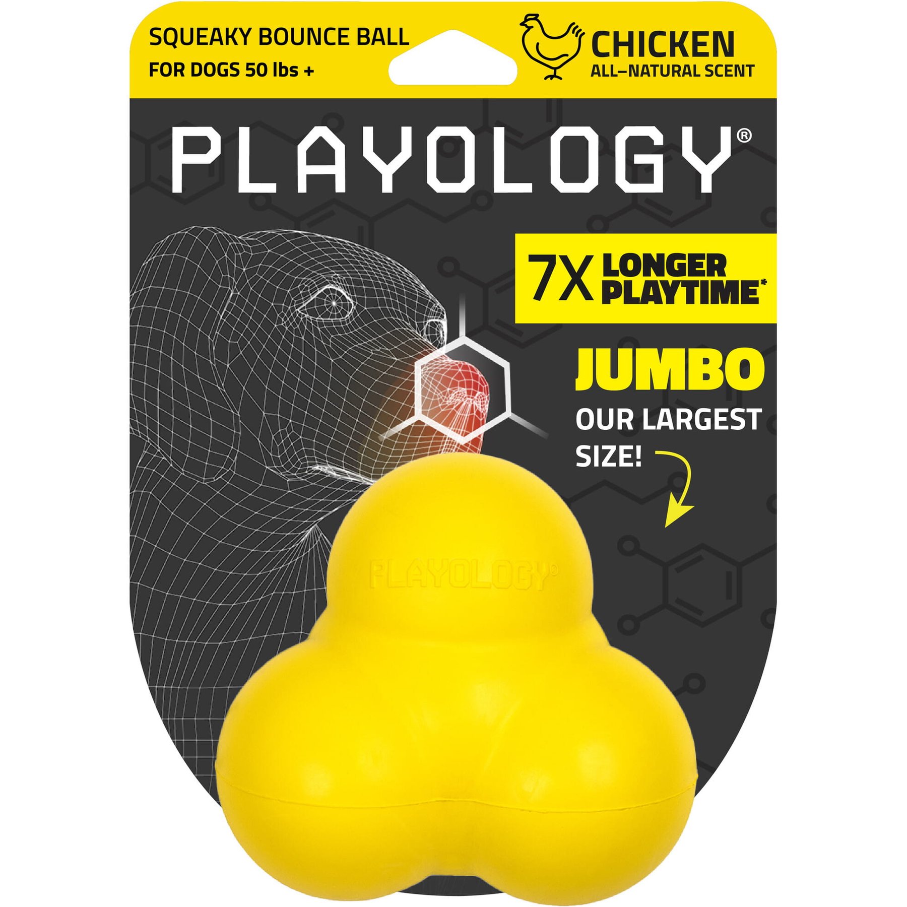 Playology Chicken Scented Squeaky Bounce Ball Dog Toy, Jumbo