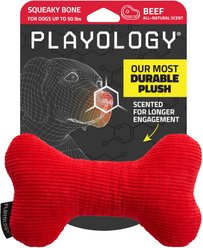 Playology Beef Scented Squeaky Bone Plush Dog Toy, Medium