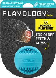 Playology Peanut Butter Scented Dental Chew Ball Dog Toy, Medium