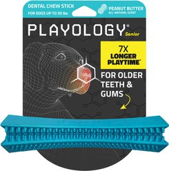 Playology Peanut Butter Scented Dental Chew Stick Dog Toy, Medium