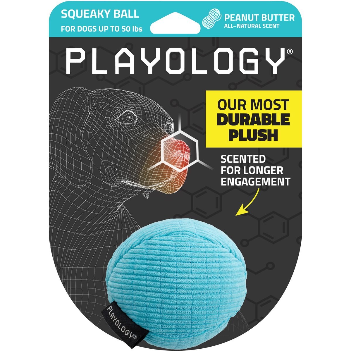 Playology Peanut Butter Scented Squeaky Ball Plush Dog Toy, Medium