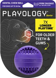 Playology Pork Sausage Scented Dental Chew Ball Dog Toy, Medium