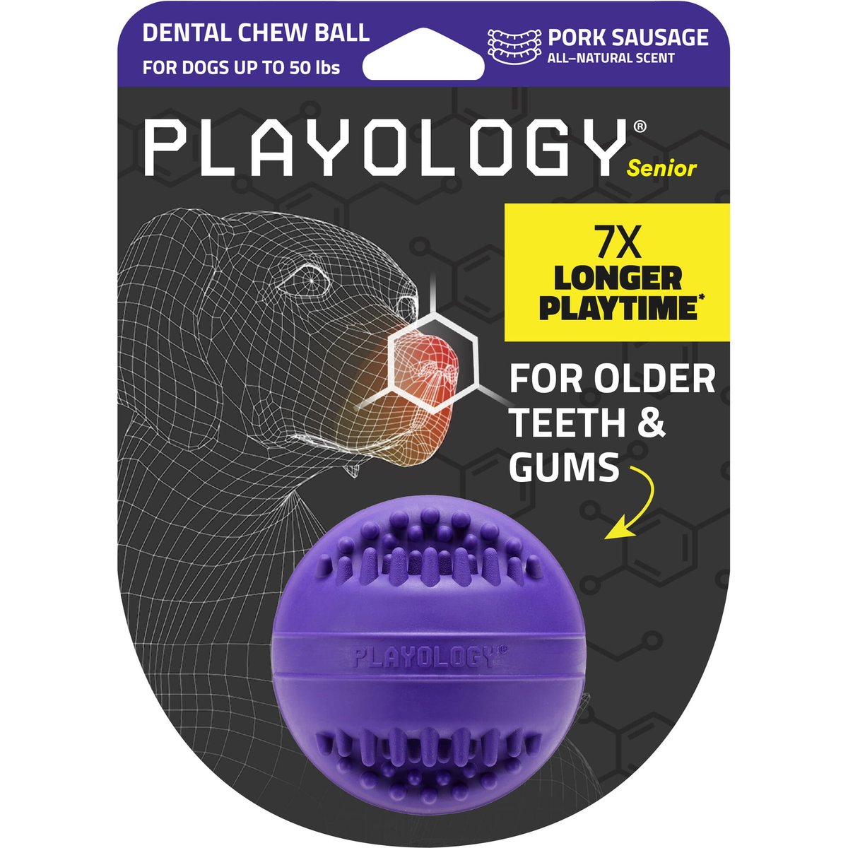 Playology Pork Sausage Scented Dental Chew Ball Dog Toy, Medium