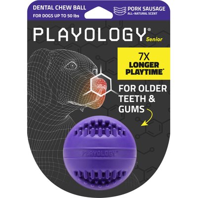 Playology Playology Pork Sausage Scented Dental Chew Ball Dog Toy, Medium