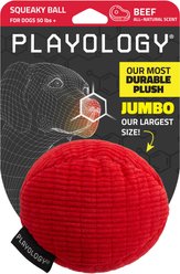 Playology Beef Scented Squeaky Ball Plush Dog Toy, Jumbo