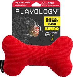 Playology Beef Scented Squeaky Bone Plush Dog Toy, Jumbo