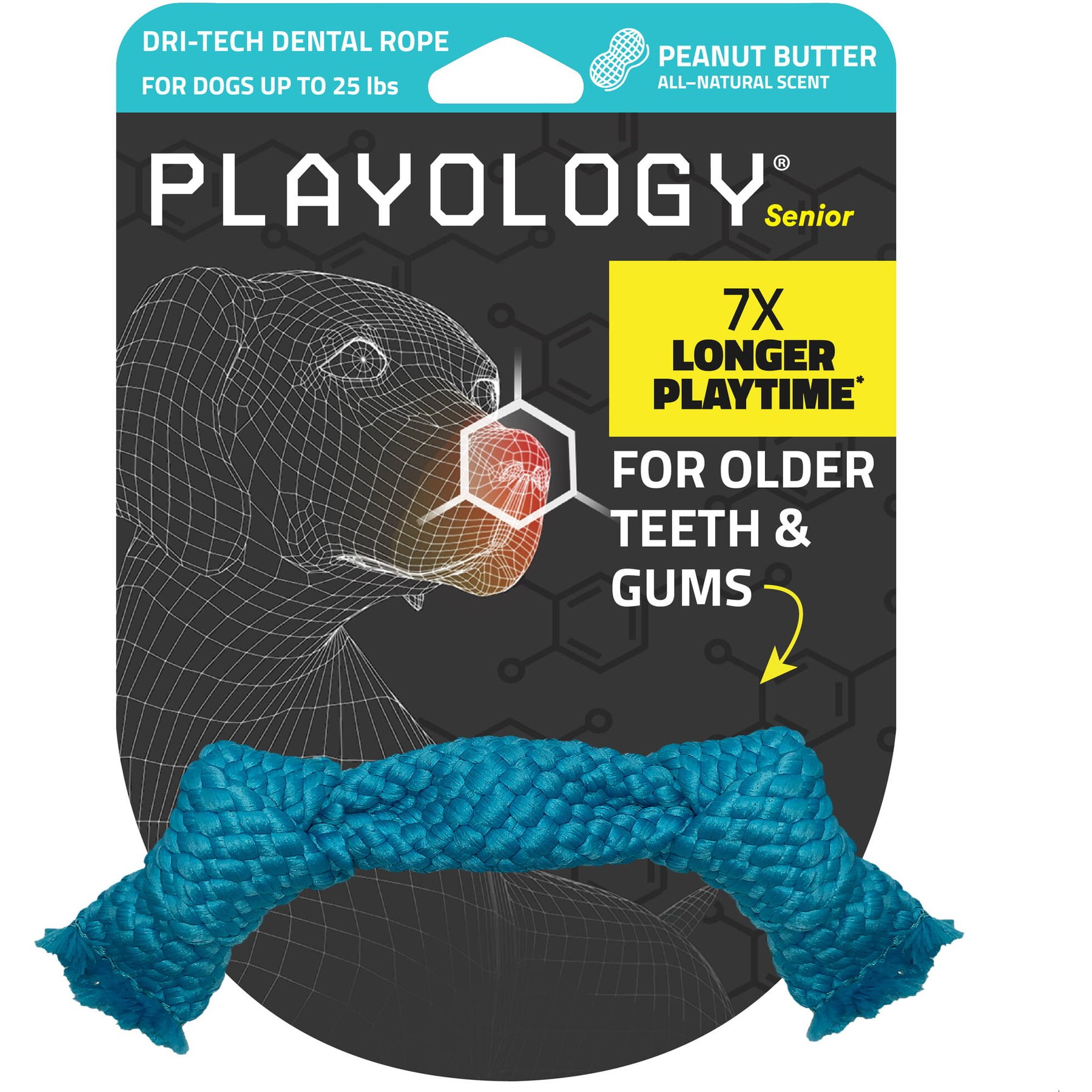 Playology Peanut Butter Scented Dri-Tech Dental Rope Dog Toy, Medium