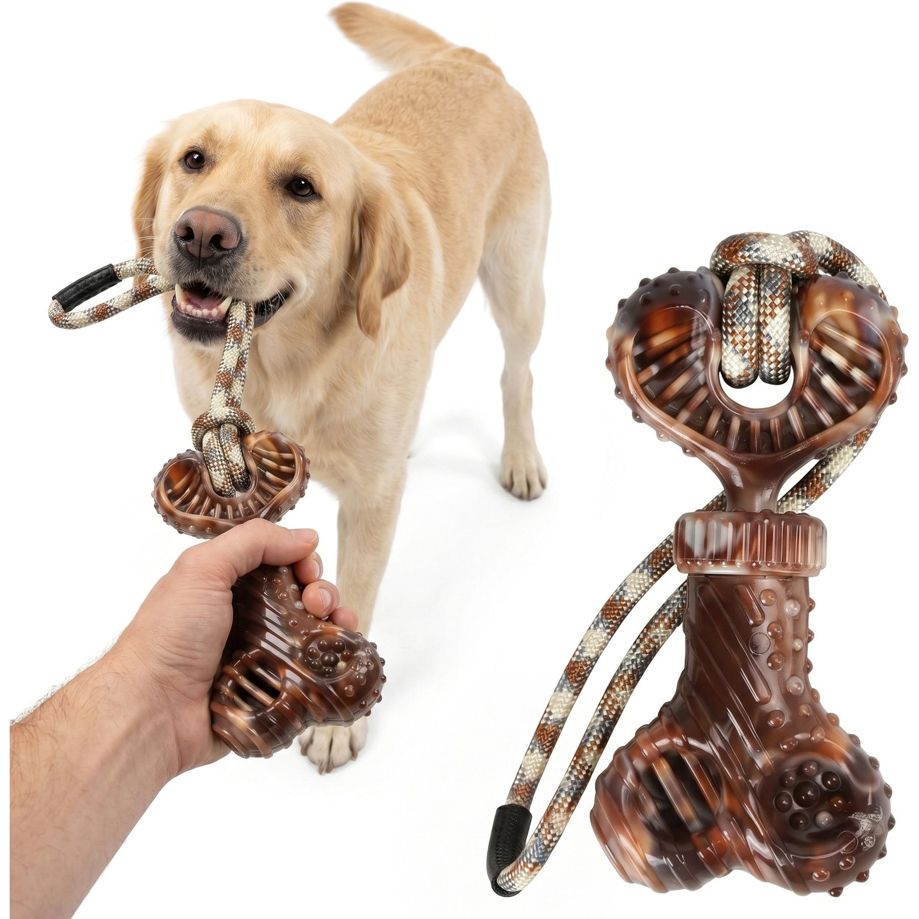 Kseroo Nylon + Rope Touch Chew Dog Toy, Brown