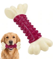 Kseroo Indestructible Bacon Scented Tough Chew Bone Dog Toy, Red