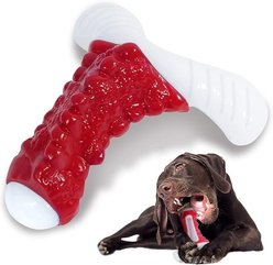 Kseroo Indestructible Bacon Flavor Tough Chew Bone Dog Toy, Red