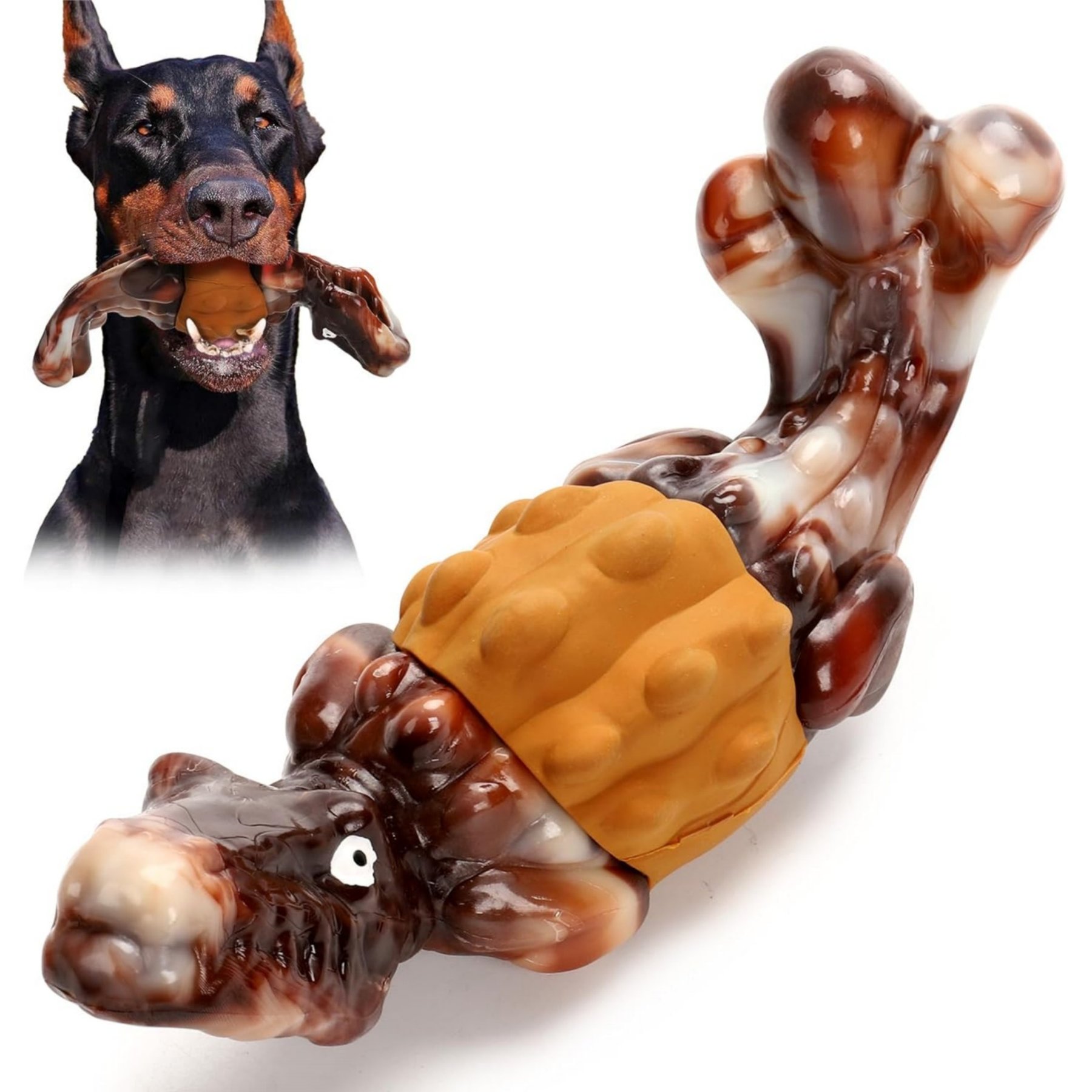 Kseroo Indestructible Duck Bacon Flavor Tough Chew Bone Dog Toy, Brown