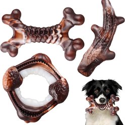 Kseroo Indestructible Bacon Flavor Chew Bone Dog Toys, Brown, 3 count