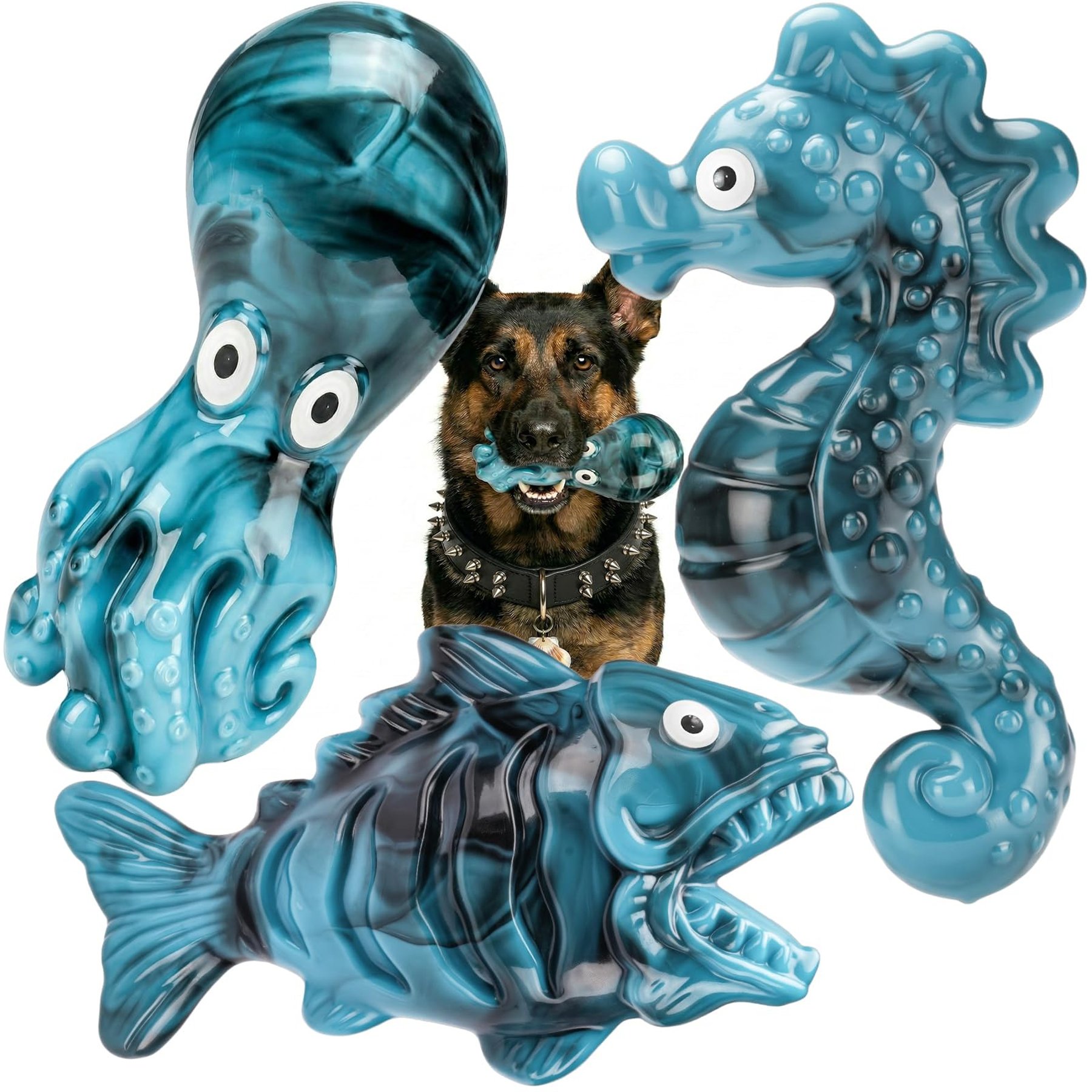 Kseroo Bacon Flavored Ocean Theme Teething Dog Chew Toy, Blue, 3 count