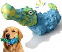Kseroo Alligator Bacon Flavored Tough Chew Squeaky Dog Chew Toy, Blue
