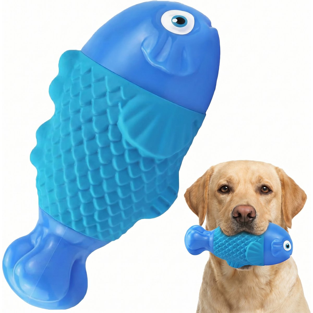 Kseroo Indestructible Fish Beef Flavor Squeaky Dog Chew Toys, Blue