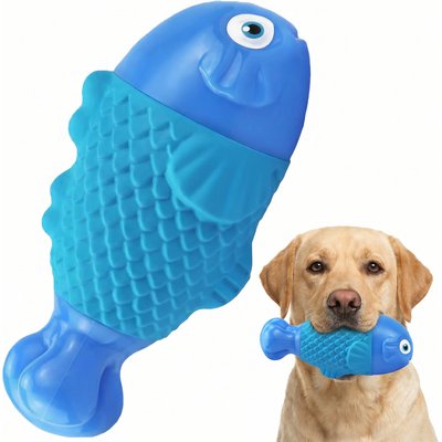 Kseroo Kseroo Indestructible Fish Beef Flavor Squeaky Dog Chew Toys, Blue