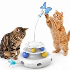 Kseroo 4-in-1 Rechargeable Automatic Interactive with Butterfly Track Balls Scratchers Exercise Cat Toy, White