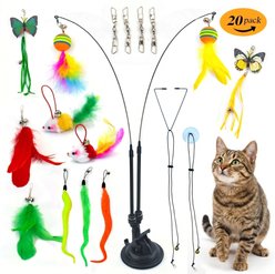 Kseroo Interactive Feather with Suction Cup Teasers-Wands Exercise Cat Toy, Multicolor, 20 count