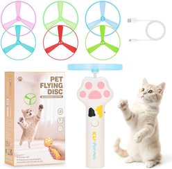 Kseroo Rechargeable Flying Disc Launcher with 6 Discs, Interactive Play Exercise Launchers Cat Toy, White