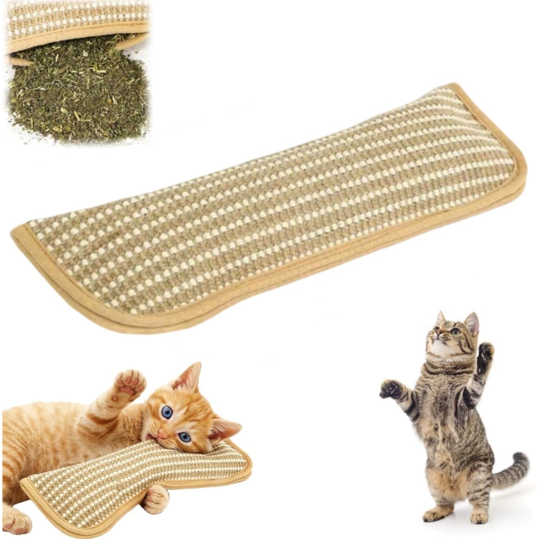 Kseroo Refillable Catnip Kicker Pillows, Sisal for Teething & Anxiety Relief Chew Exercise Scratchers Cat Toy, Brown