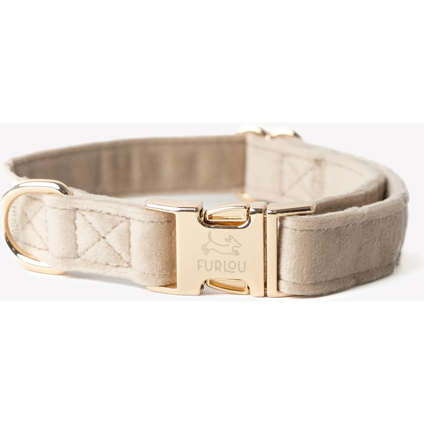 Furlou Velvet Dog Collar, Sand, Medium: 13 to 20-in neck, 3/4-in wide