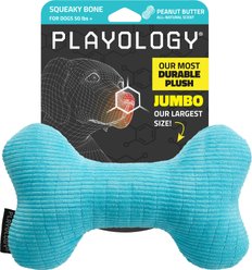 Playology Peanut Butter Scented Squeaky Bone Plush Dog Toy, Jumbo