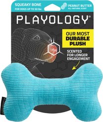 Playology Peanut Butter Scented Squeaky Bone Plush Dog Toy, Medium