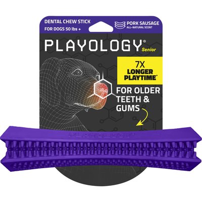 Playology Playology Pork Sausage Scented Dental Chew Stick Dog Toy, Jumbo