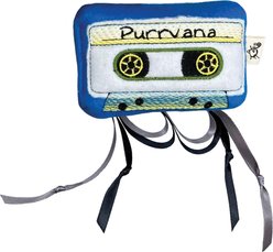 Crochet Kitty Eaten Cassette Tape Purrvana Cat Toy, Blue, 4 x 2.5-in