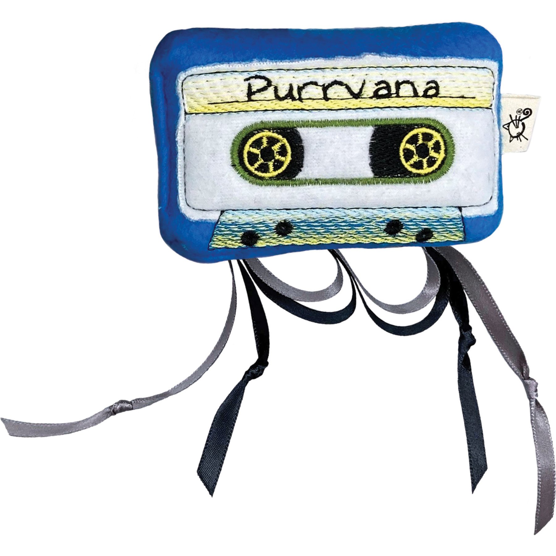 Crochet Kitty Eaten Cassette Tape Purrvana Cat Toy, Blue, 4 x 2.5-in