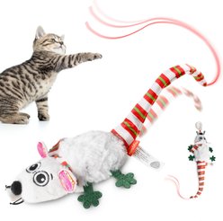 Migipaws Touch Activated Flapping Chirping Mouse Christmas Plush Cat Toy, White